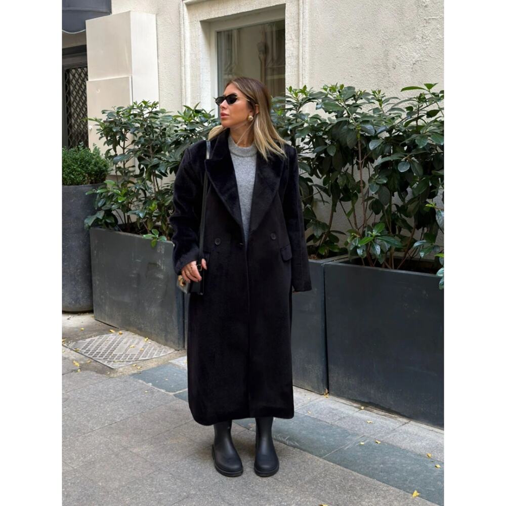 Black Faux Fur Coat Women Luxury Soft Jacket Elegant Plush Outerwear - Picture 5 of 10